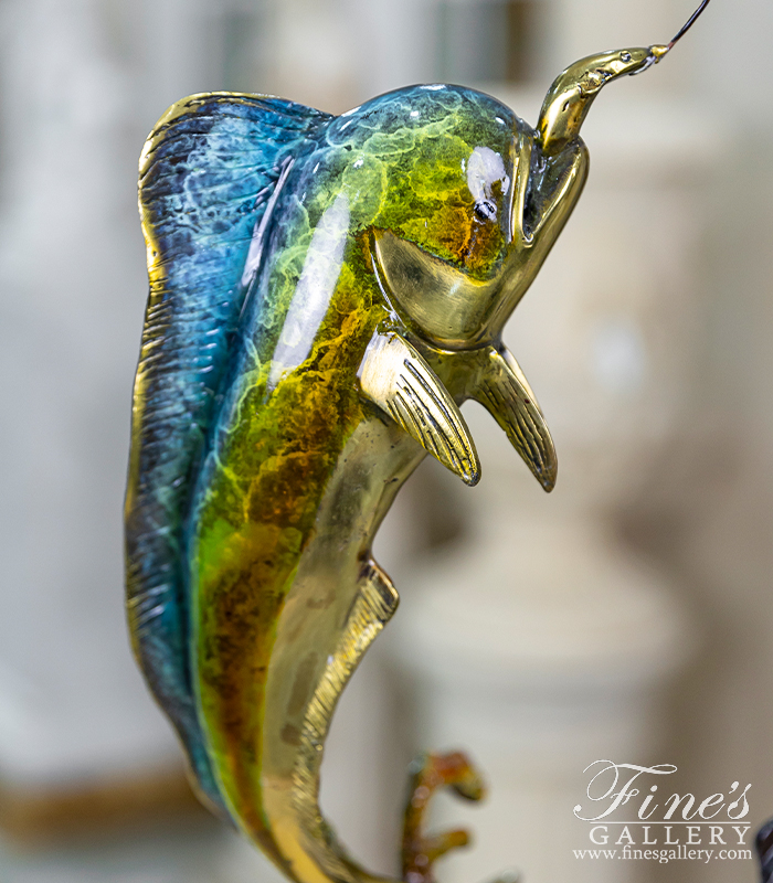 Bronze Statues  - Mahi Mahi On Fishing Line Statue In Enameled Bronze - BS-1690